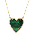 Heart Malachite Pendant chain Necklace In 14k Yellow Gold
