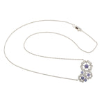 Natural Tanzanite Diamond Clover Design Pendant Chain Necklace In 18k White Gold