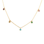 Natural Sapphire Tsavorite Aquamarine Multiple Gemstone Station Chain Necklace In 18k Yellow Gold For Her