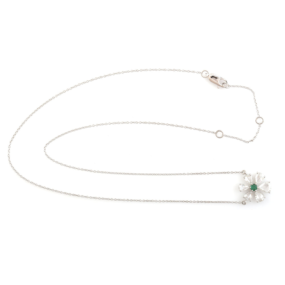 Pear Cut Diamond Emerald Daisy Pendant In 18k White Gold Necklace Gift