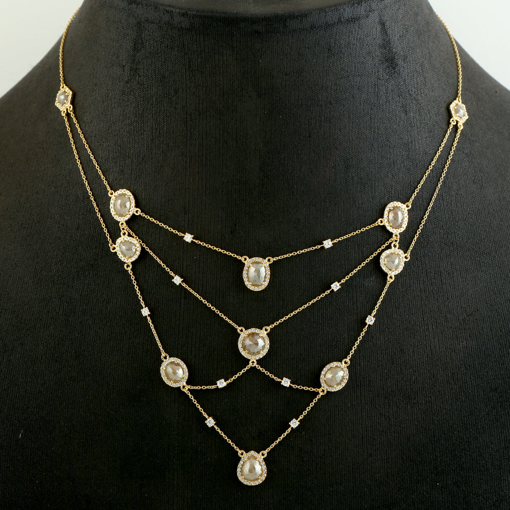 Rose Cut Uncut Diamond Multilayer 18k Yellow Gold Princess Necklace
