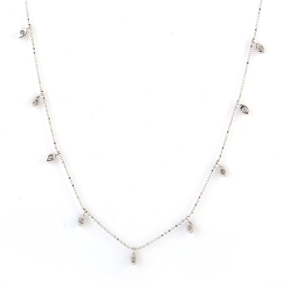 Natural Diamond Solid 18k White Gold Delicate Necklace