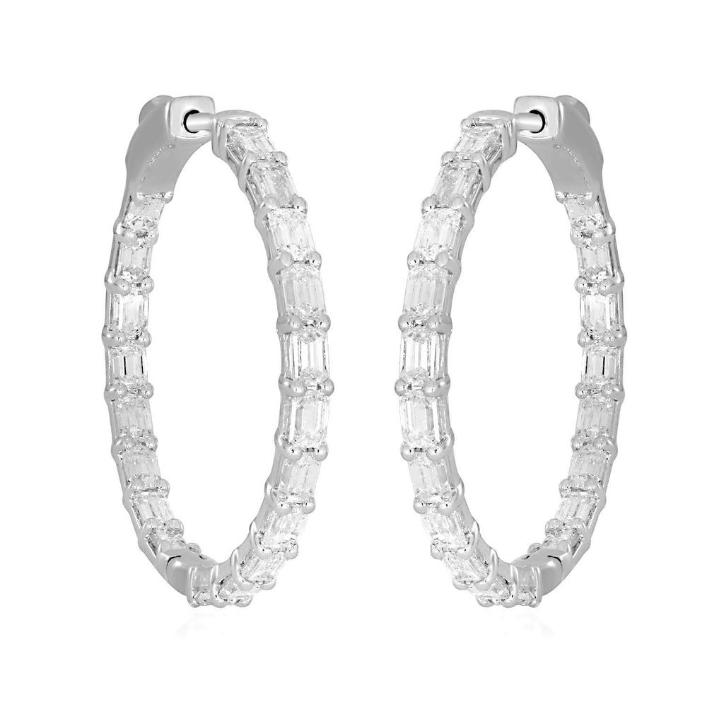 Baguette Diamond Big Hoop 14k White Gold Earrings