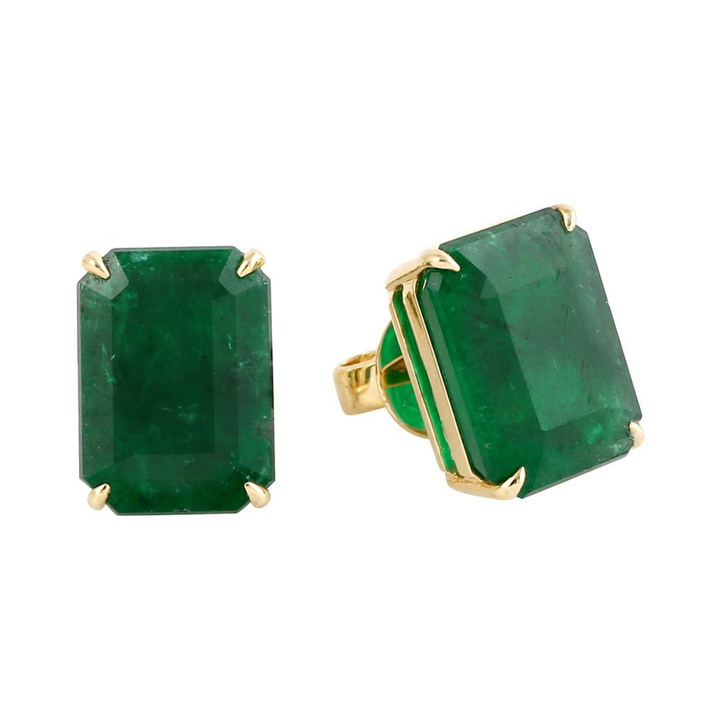 Emerald Cut Emerald 18k Yellow Gold Stud Earrings