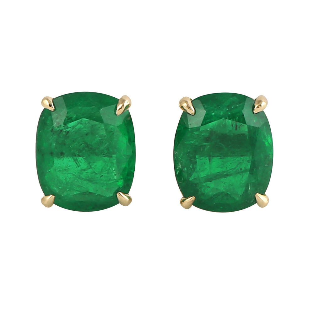 Oval Cut Natural Emerald 18k Yellow Gold Stud Earrings For Her