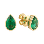 Pear Cut Natural Emerald Stud Earrings In 18k Yellow Gold