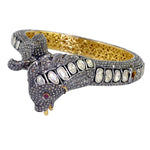 Diamond & Ruby Snake Wrap Bangle Gothic Jewelry In 14k Gold 925 Silver