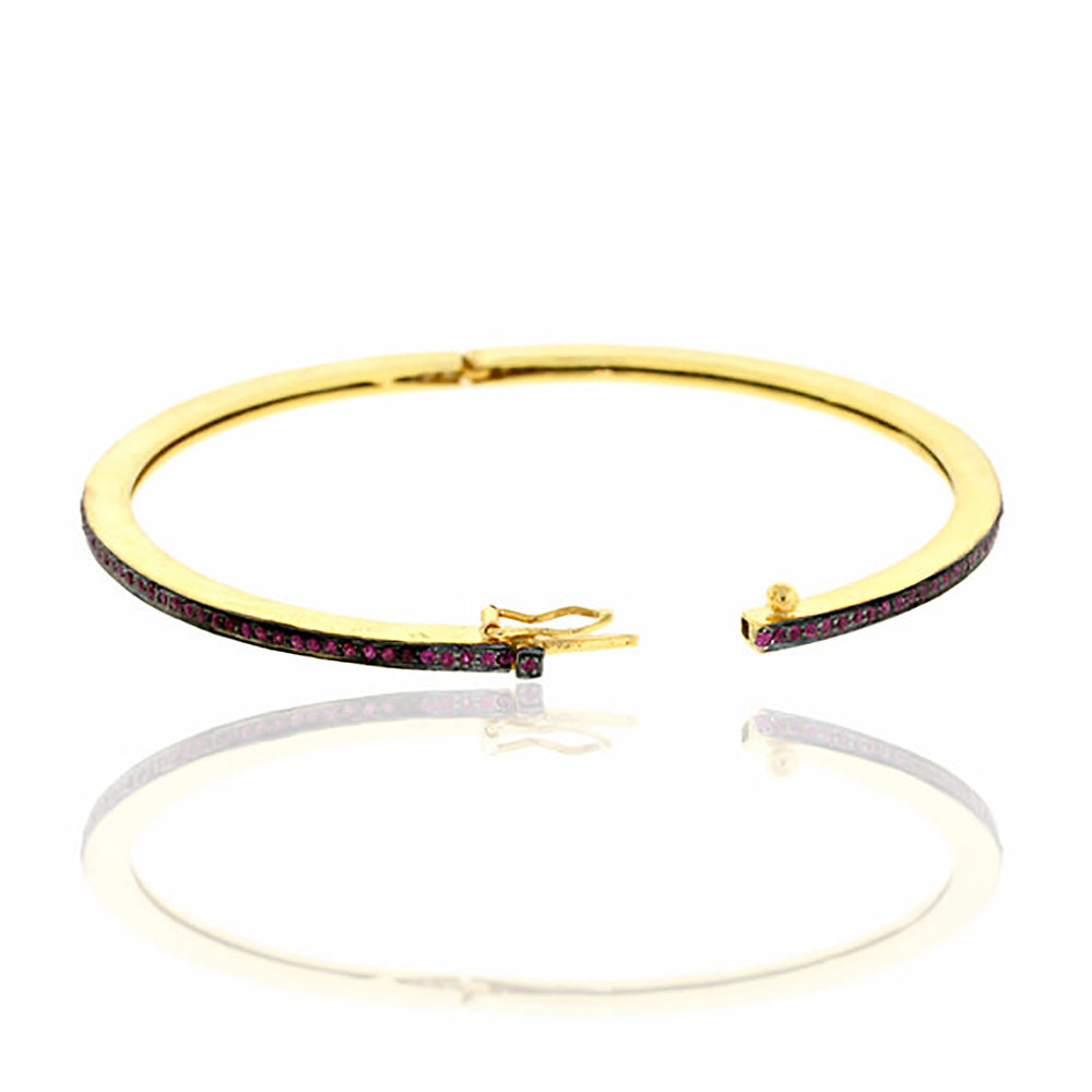 Natural Pave Ruby Handmade  925 Sterling Silver 18k Gold Bangle Gift