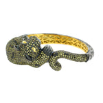 Studded Sapphire & Diamond Panther Bangle 14k Gold Silver Jewelry Halloween