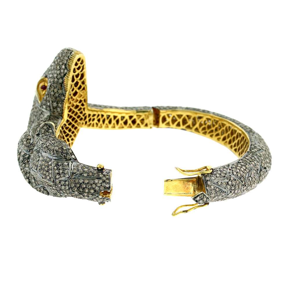 Pave Diamond Bracelet 14k Gold Silver Crocodile Bangle Handmade Jewelry