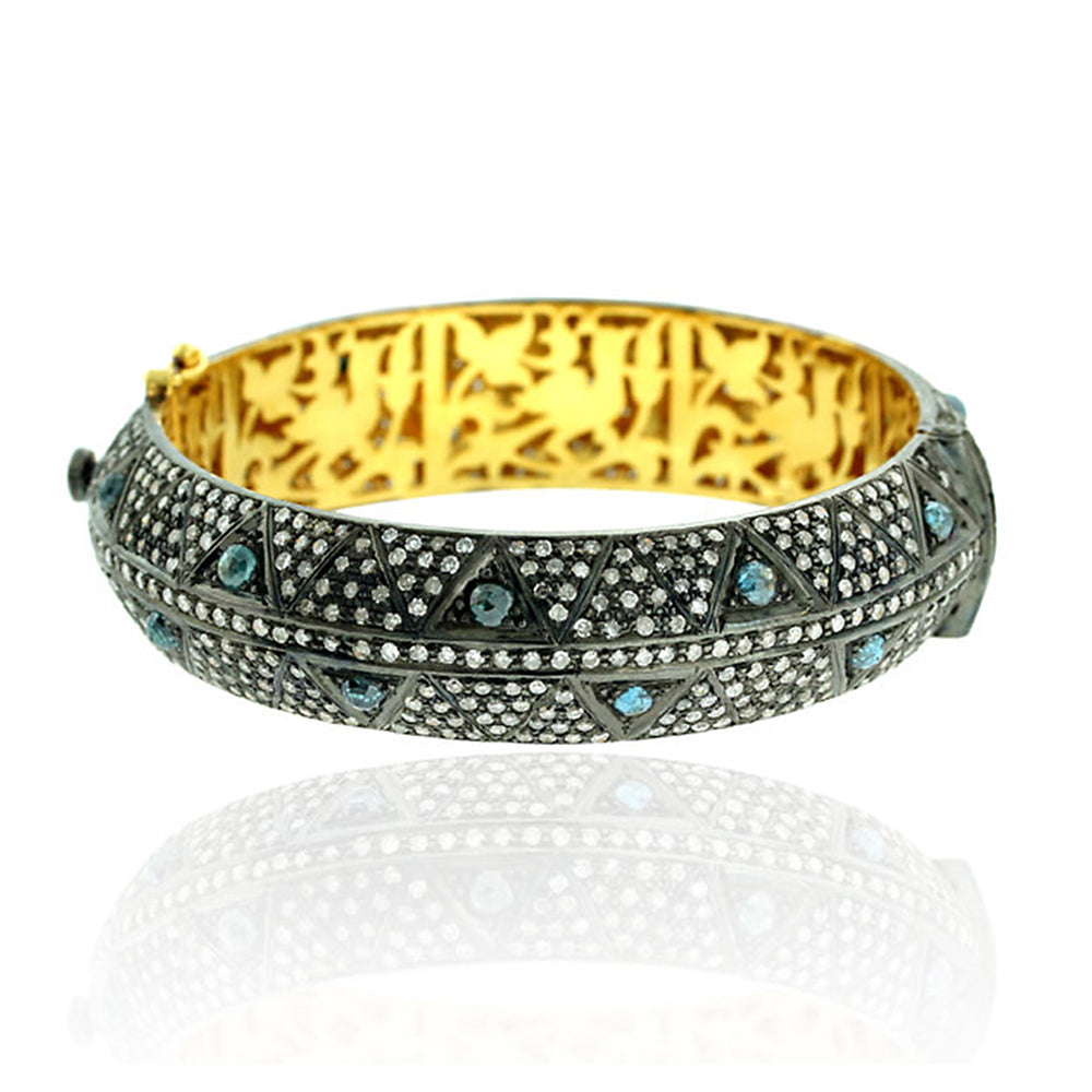 Pave Diamond 14k Gold 925 Sterling Silver Designer Bangle Women Jewelry Gift
