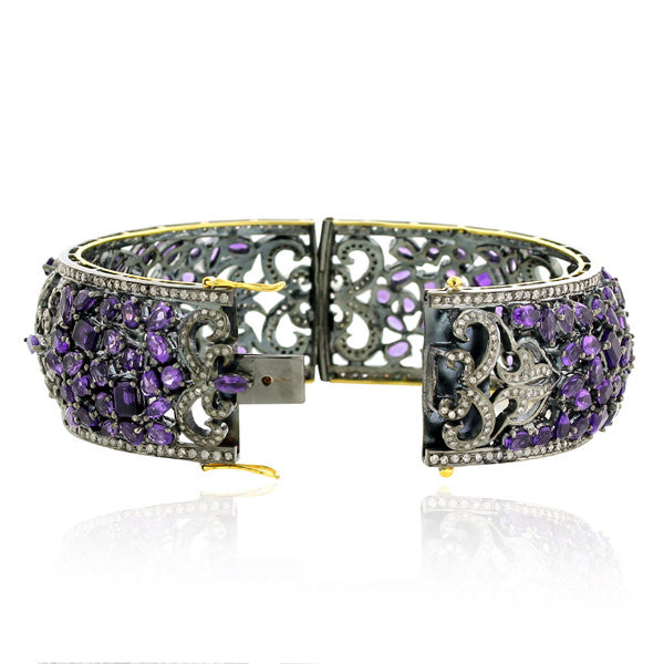 Natural Amethyst Bangle 925 Sterling Silver 18k Yellow Gold Jewelry February Birthstone Jewelry