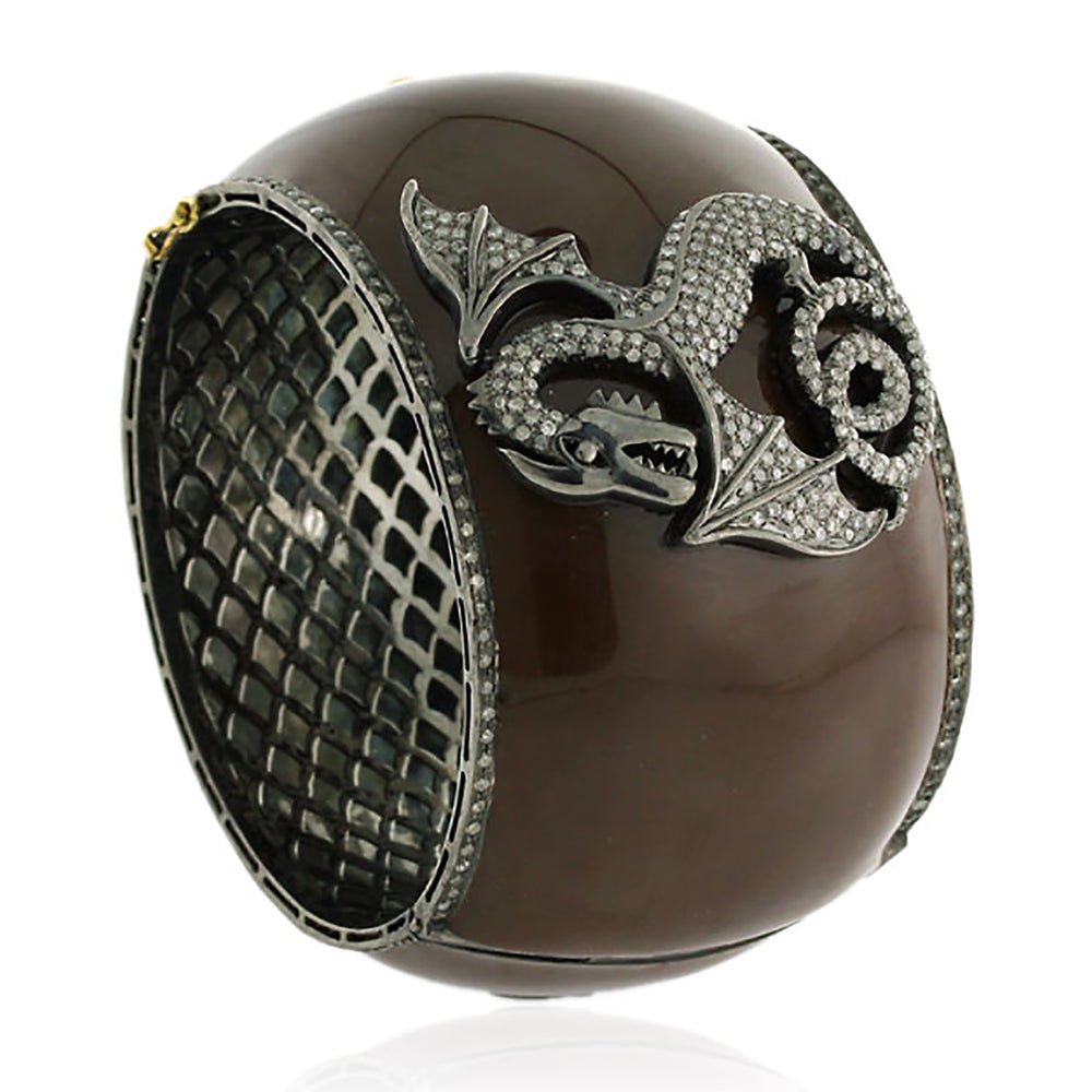 Pave Diamond 18kt Gold 925 Silver Dragon Design Enamel Bangle Gift