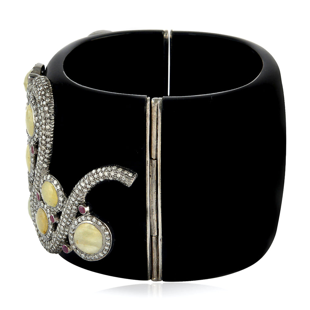 Sapphire Ruby Diamond Designer Snake Design Wide Bangle 18k Gold Silver For Women