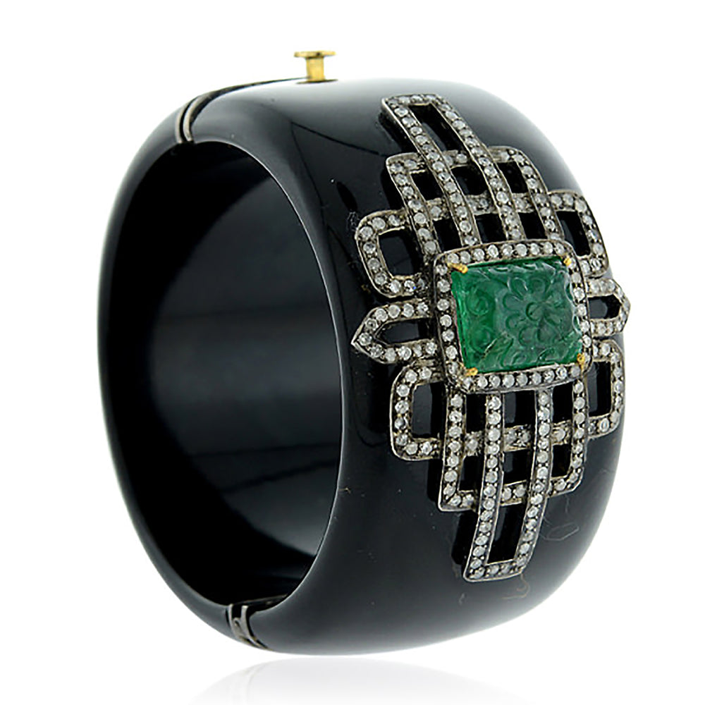 Emerald Diamond 18kt Gold 925 Sterling Silver Bakelite Bangle Jewelry