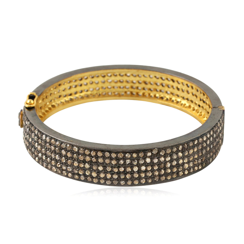 925 Silver 18k Gold Wide Bangle in pave Diamond For Gift