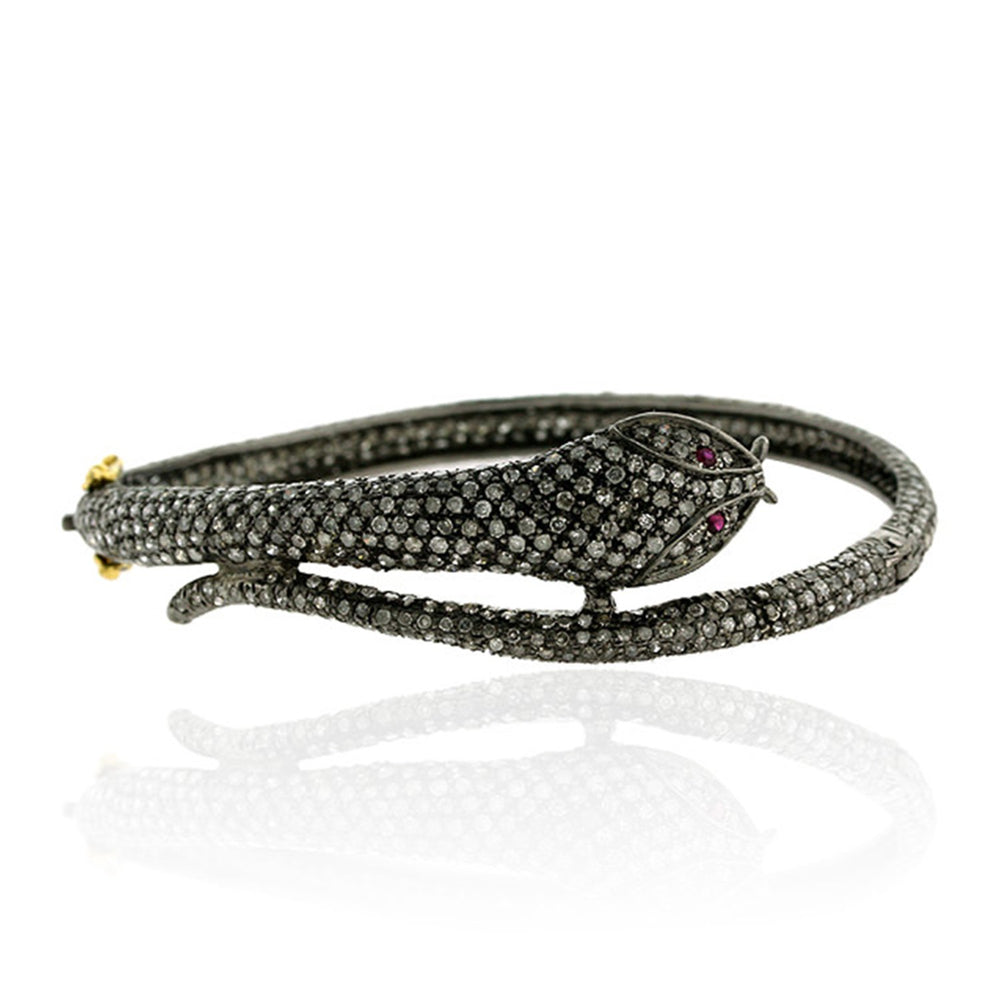 Diamond Gemstone Gold 925 Silver Wrap Snake Design Bangle Jewelry