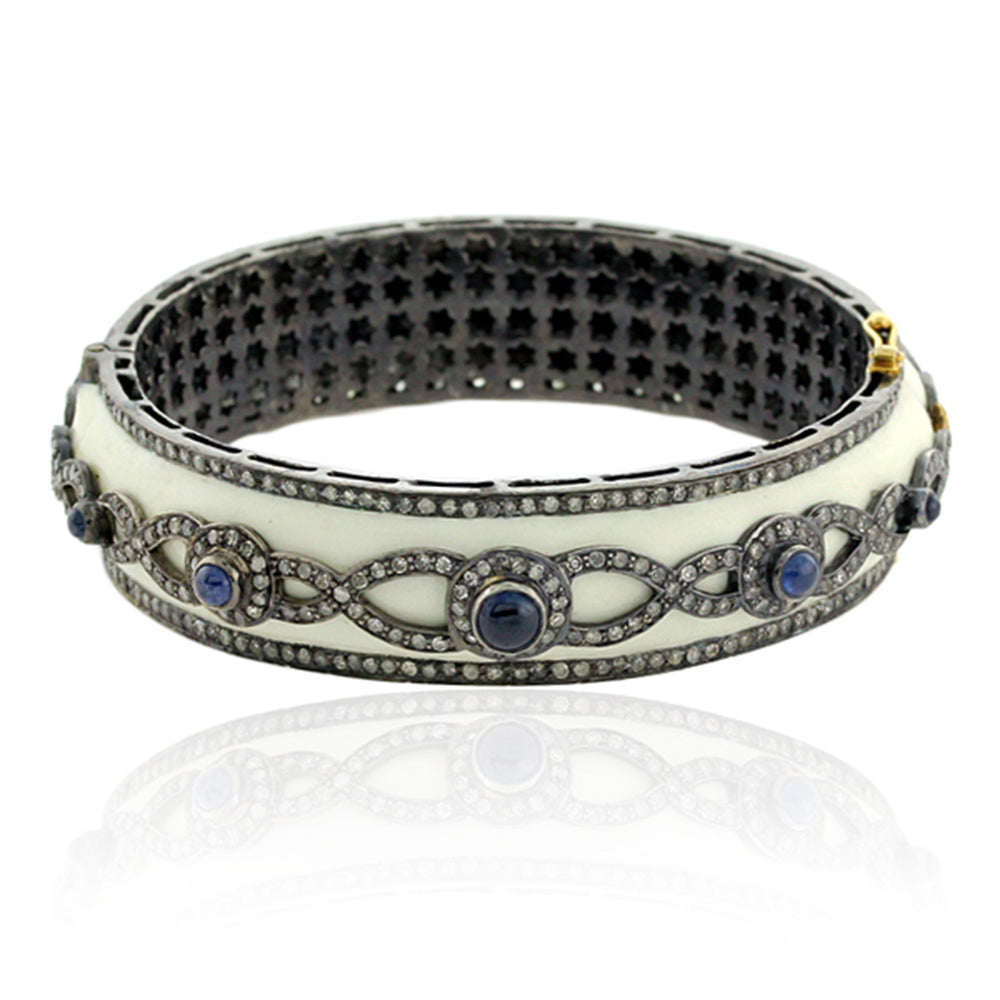 18k Gold Blue Sapphire Diamond 925 Sterling Silver Enamel Bangle Fashion Jewelry