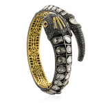 Rose Cut Diamond & Ruby Snake Design Bangle 14k Gold 925 Silver Gift