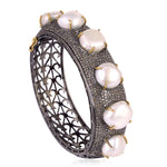 Natural Pearl Pave Diamond 925 Silver 18k Gold Handmade Jewelry Gift