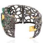18k Gold Silver Rainbow Moonstone Diamond Emerald Turtle Design Wide Bangle