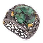 18k Gold Silver Rainbow Moonstone Diamond Emerald Turtle Design Wide Bangle