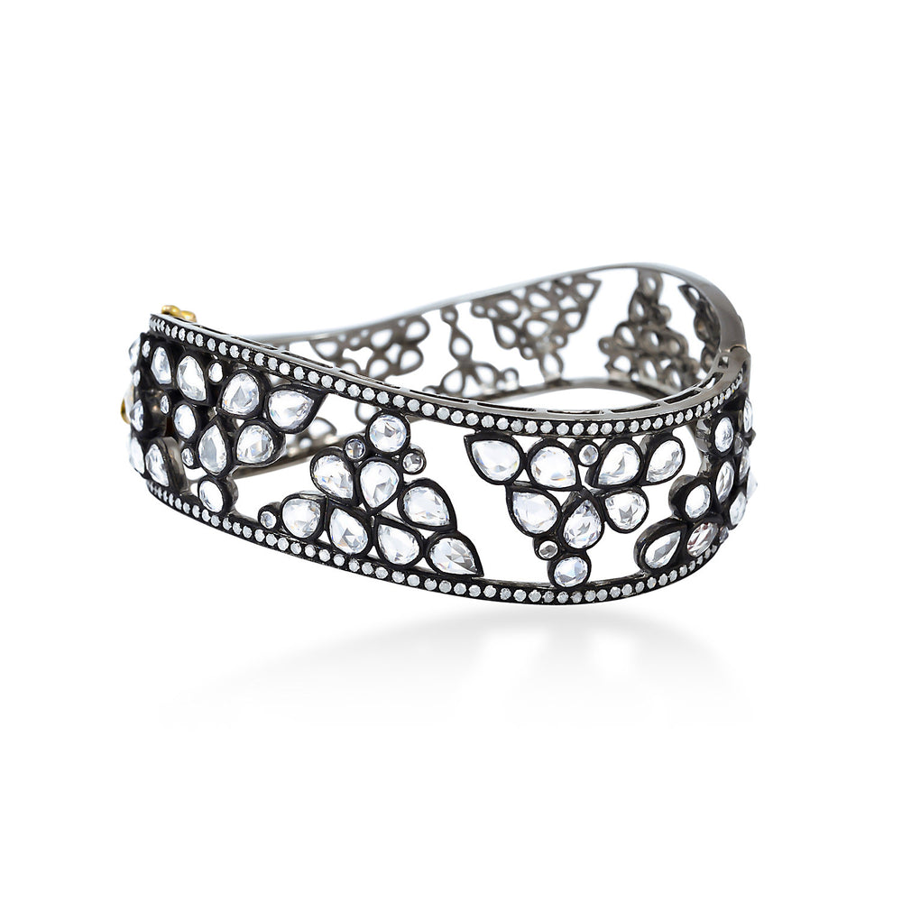 White Sapphire Pave Diamond 18K Gold 925 Sterling Silver Designer Bangle Jewelry Gift