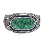 925 Sterling Silver Pave Diamond Carving Jade Bangle Gold Jewelry