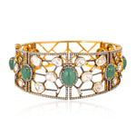 Prong set Emerald Pave Diamond Handmade Silver Solid Gold Bangle Jewelry