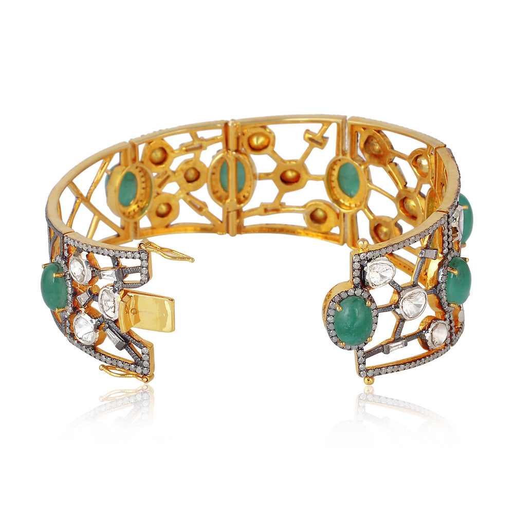 Emerald Pave Diamond Designer wide Bangle Wedding Gift 18k Gold Jewelry