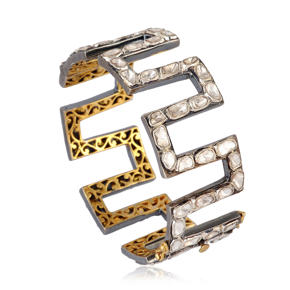 Uncut Diamond Wave Design Bangle In 18k Gold Silver Jewelry