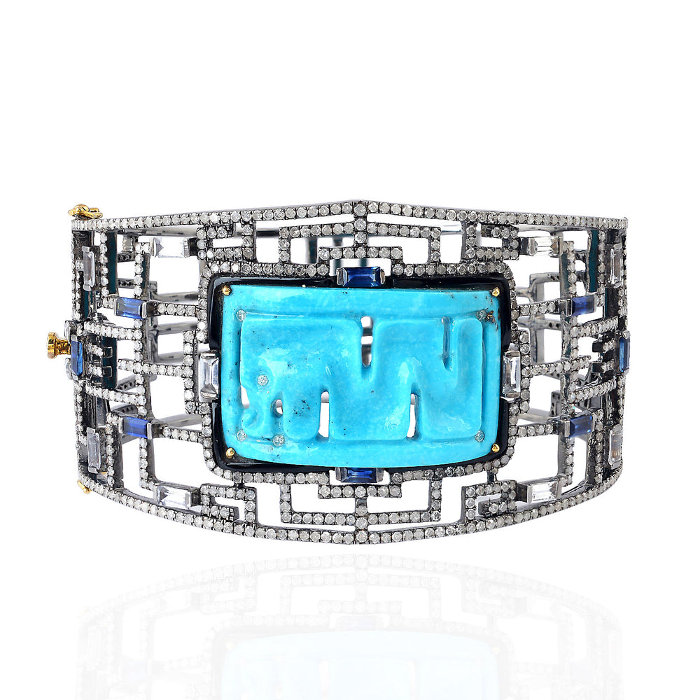 Baguette Sapphire Pave Diamond Turquoise 925 Silver Gold Bangle For Her