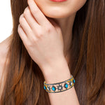 Turquoise Diamond Wide Bangle In 18k Gold Sterling Silver