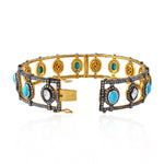 Bezel Set Turquoise Uncut Diamond Pave Bangle In 18k Gold Silver Handmade Jewelry