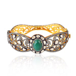 Prong Set Emerald Pave Diamond Indian Wedding Bangle In 925 Silver Gold