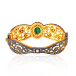 Natural Emerald Uncut Diamond Heavy Bangle Bracelet In 18k Gold Silver