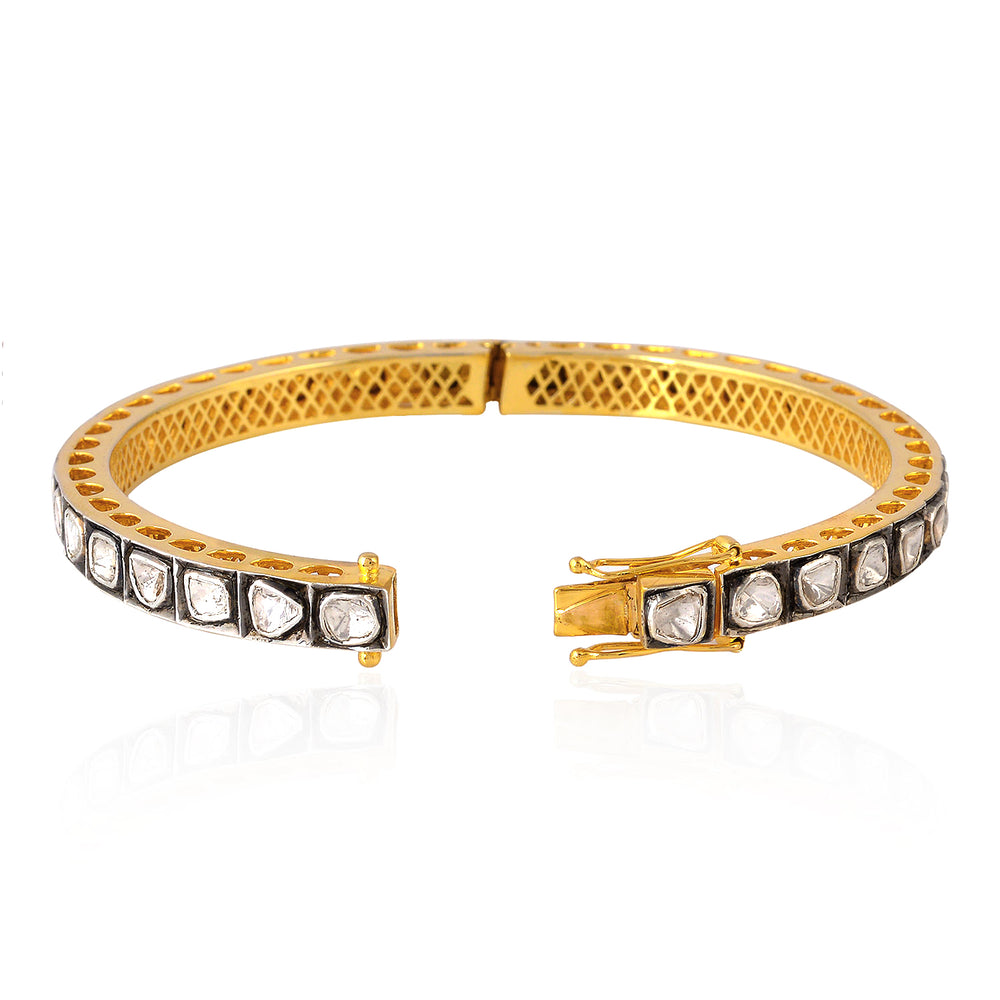 Uncut Diamond Sleek Bangle Bracelet in 18k Gold Silver