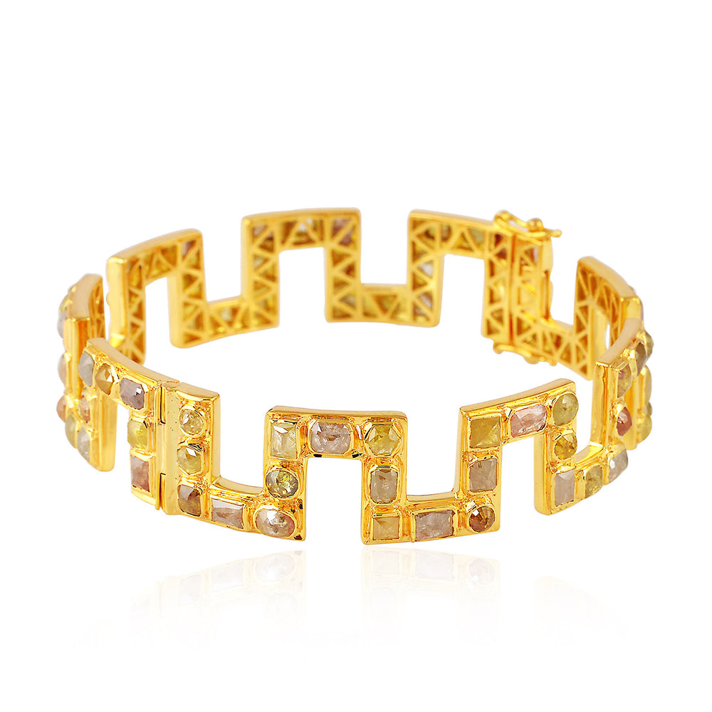 18k Yellow Gold Diamond Designer Wave Bangle For Gift