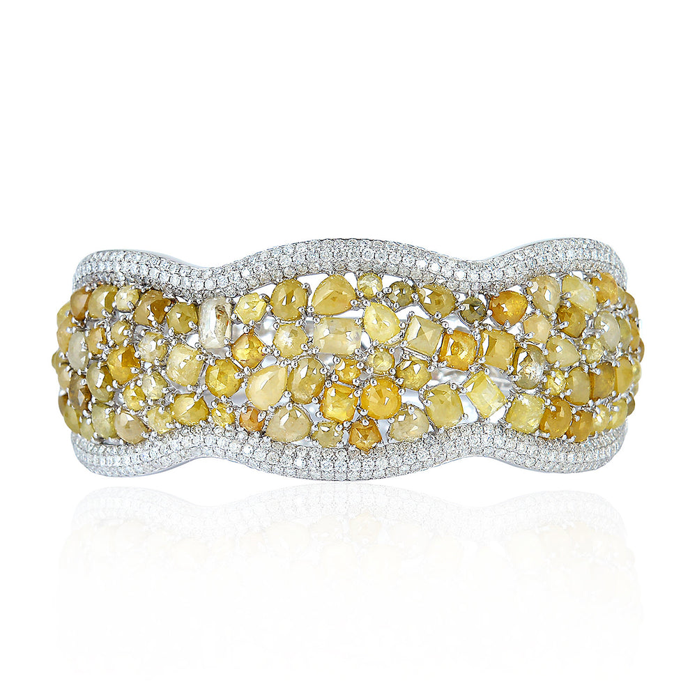 Ice Diamond Designer Cluster Bangle In 18k Yellow Gold For Her