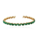 Baguette Emerald Zig Zag 18k Yellow Gold Cuff Bangle For Her