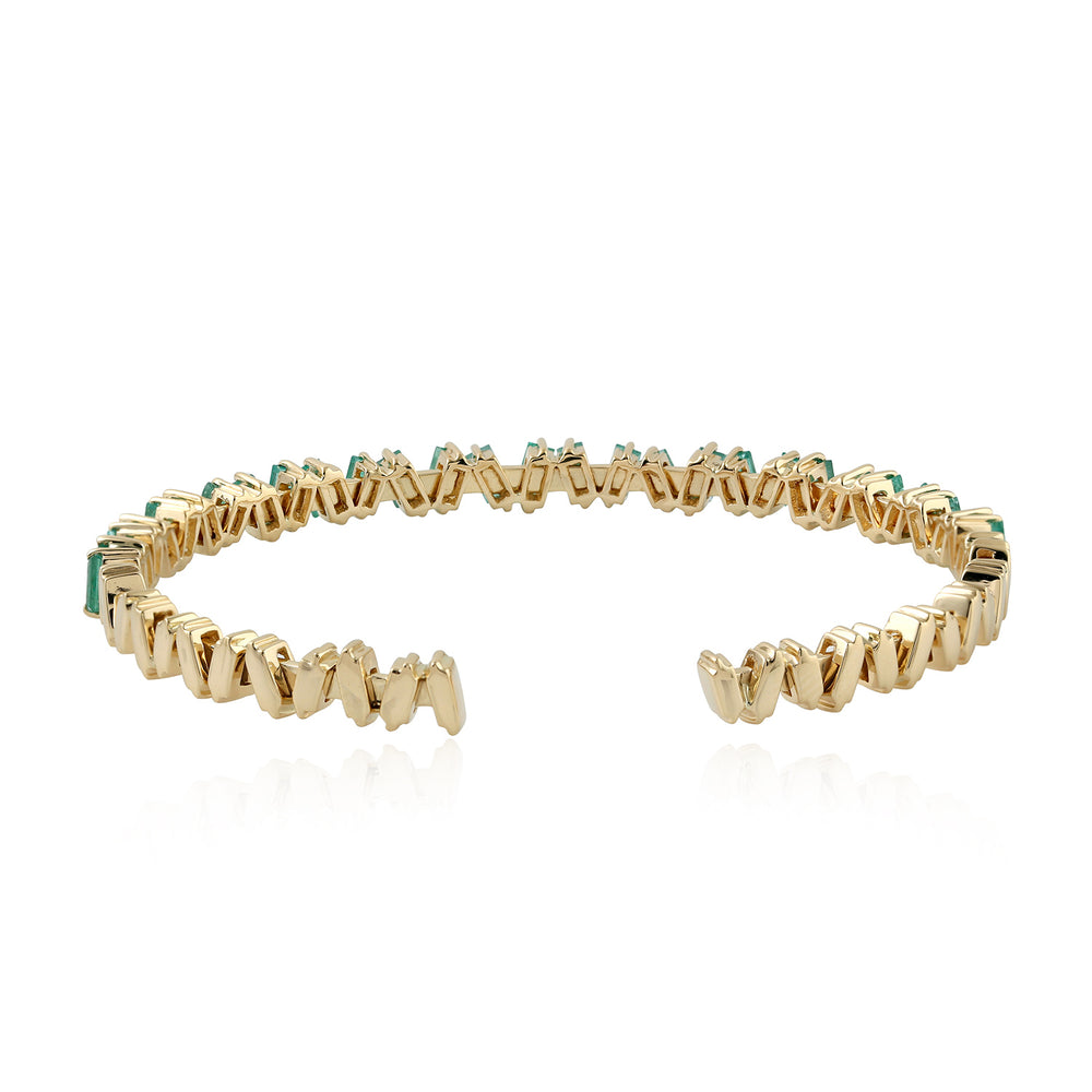 Baguette Emerald Zig Zag 18k Yellow Gold Cuff Bangle For Her