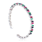 Baguette Ruby Sapphire Emerald Cuff Bangle In 18k White Gold For Her