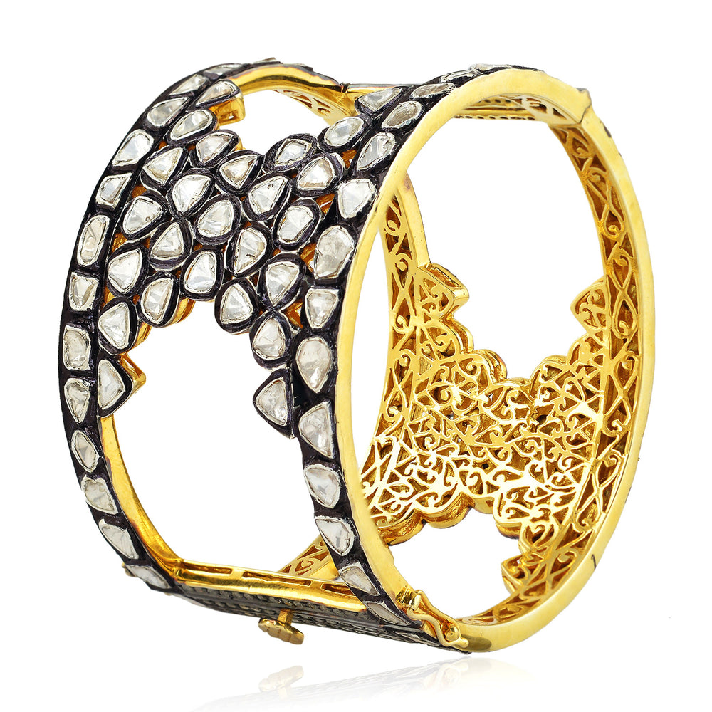 Uncut Diamond Designer Open Cuff Bangle In 18k Gold Silver
