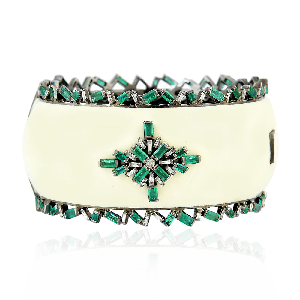 Baguette Emerald Diamond 18k Solid Gold Silver Handmade Designer Jewelry