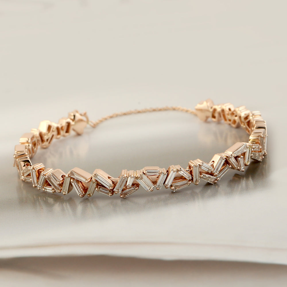 18k Rose Gold Tapered Diamond Adjustable Chain Bracelet For Her