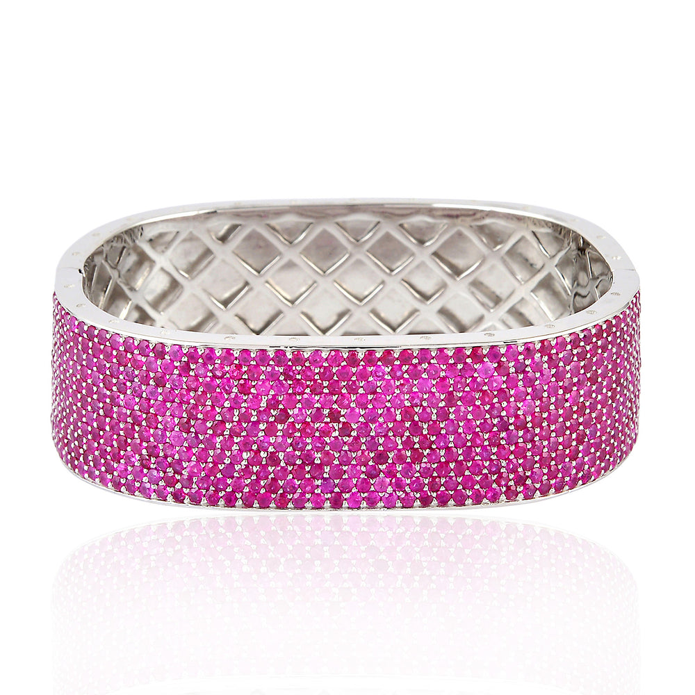 Micro Pave Ruby Wide Bangle For Women In 925 Sterling Silver Jewelry