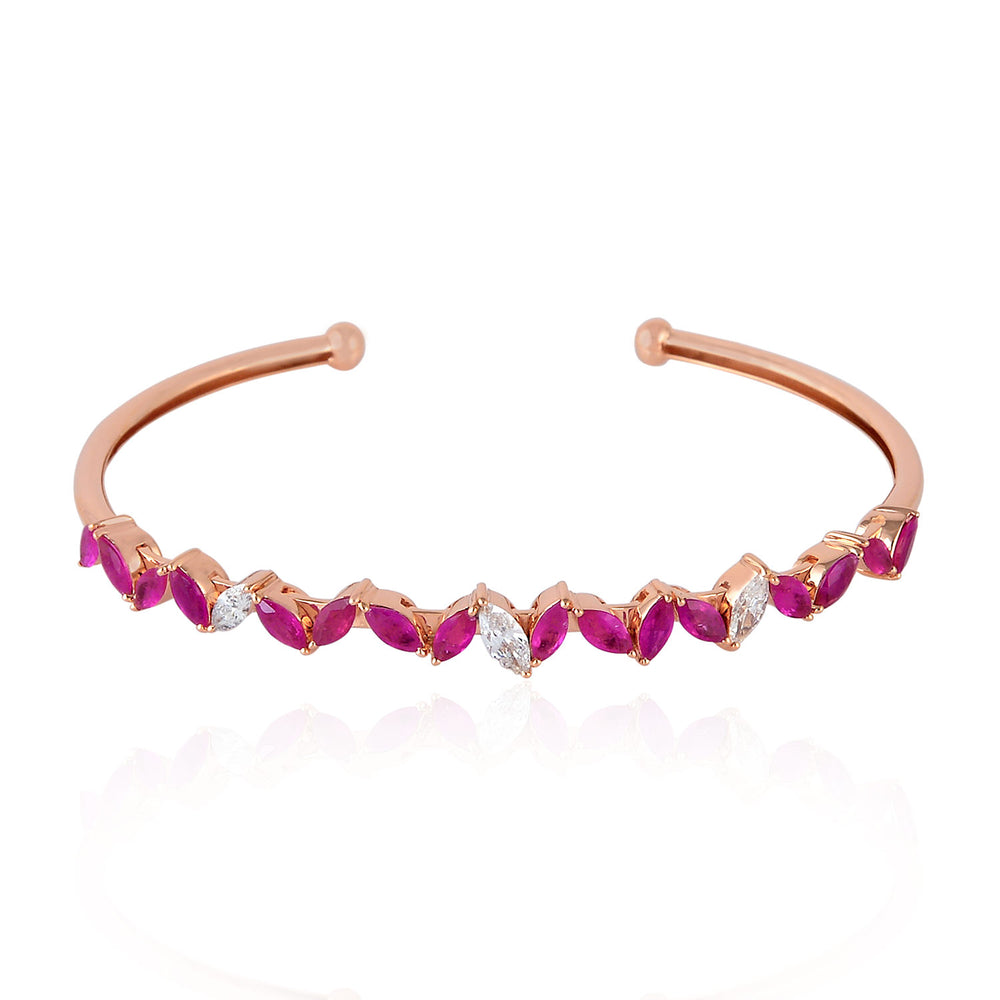 Diamond 18K Solid Gold Marquise Shape Gemstone Cuff Bangle Fashion Gift Jewelry