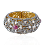 Uncut Diamond Ruby Designer Wide Wedding Bangle In 14k Gold & Silver
