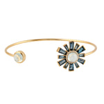 18k Yellow Gold Topaz & Aquamarine Floral Design Pave Diamond Open Cuff Bracelet For Her
