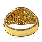 Uncut Rose Cut Diamond, Emerald & Spinel 18k Gold Silver Bangle Bracelet Jewelry